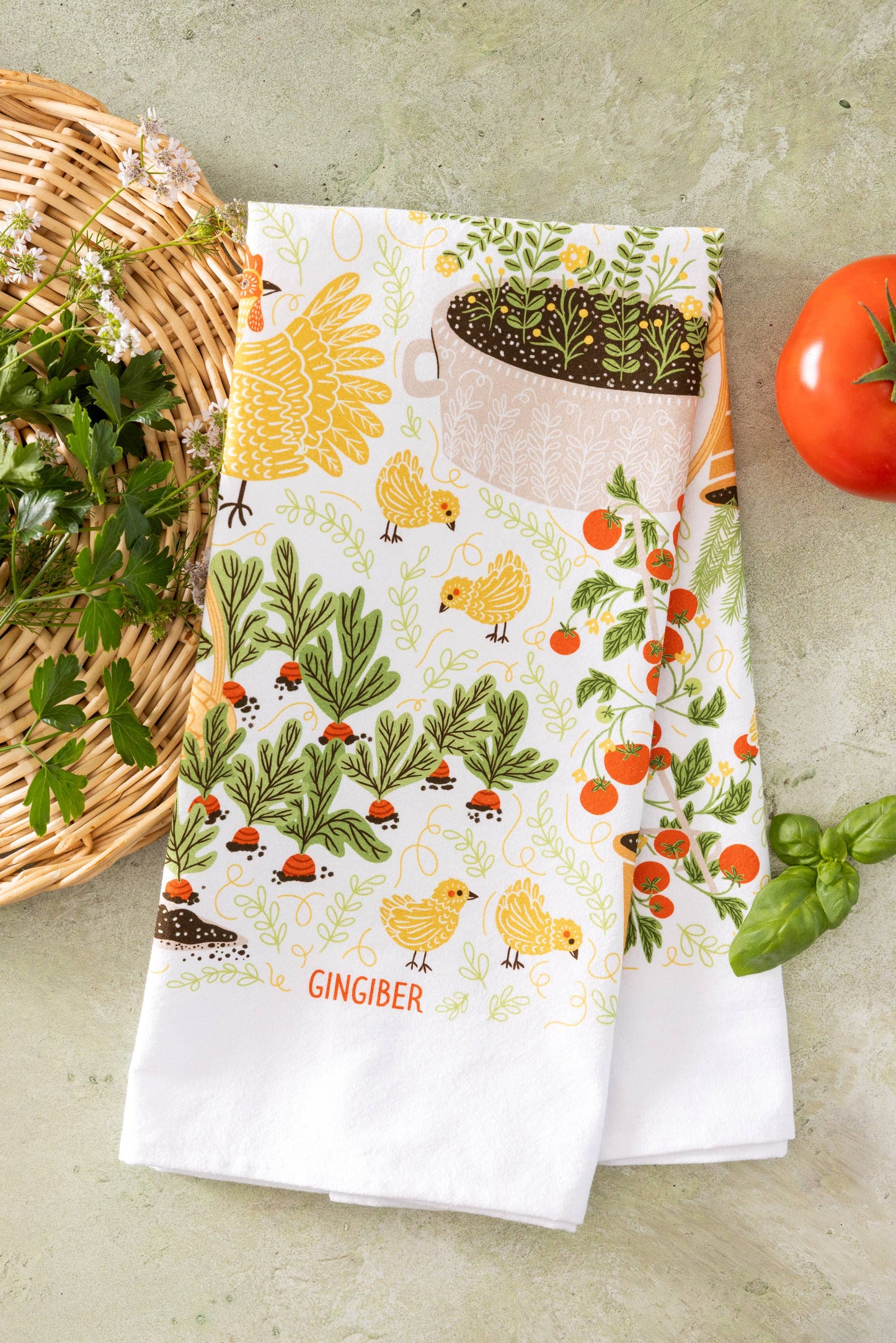 Garden Chickens Tea Towel - Farmhouse Kitchen Towel Decor