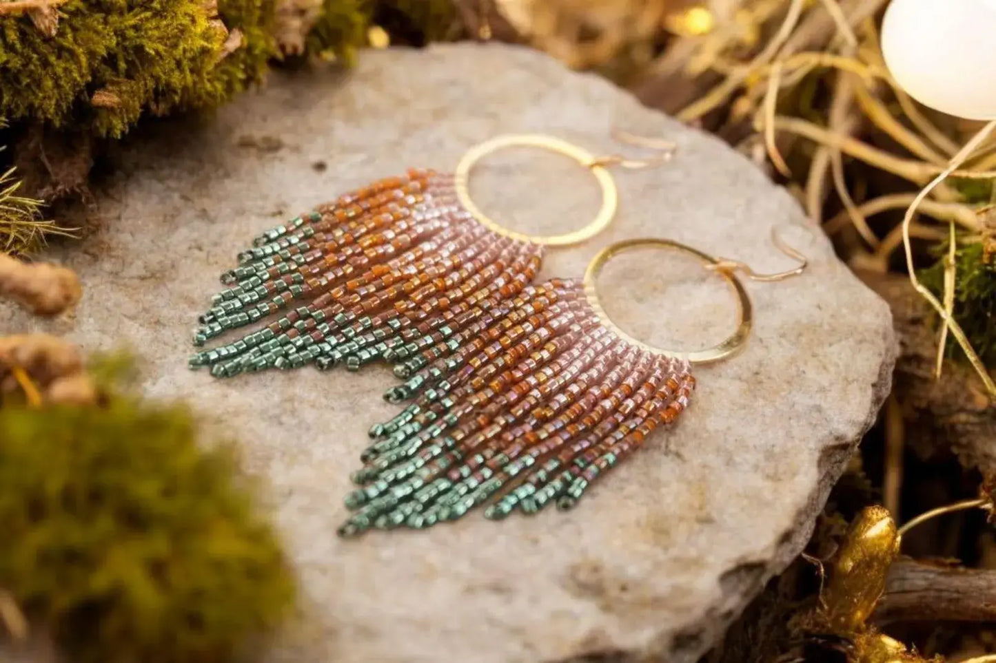 Handwoven Earthy Fringe Hoop Earrings