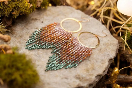 Handwoven Earthy Fringe Hoop Earrings