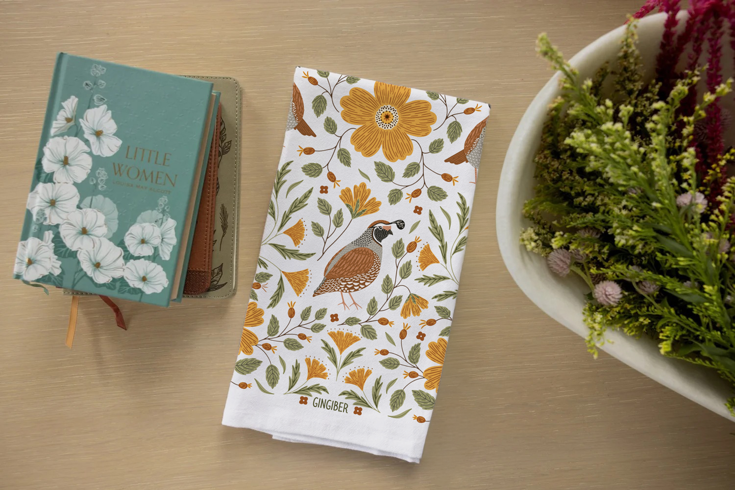 Quail Bird Tea Towel - Fall Bird Kitchen Decor