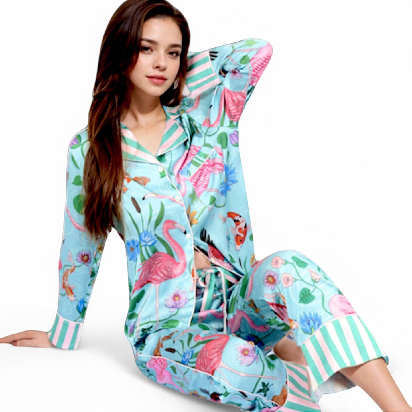 Satin Flamingo Pajama Set