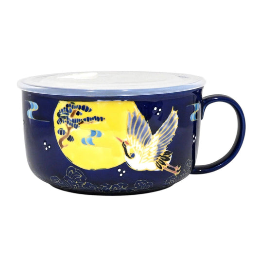 Moon Crane Stoneware Microwave Bowl with Lid & Handle | 33 oz