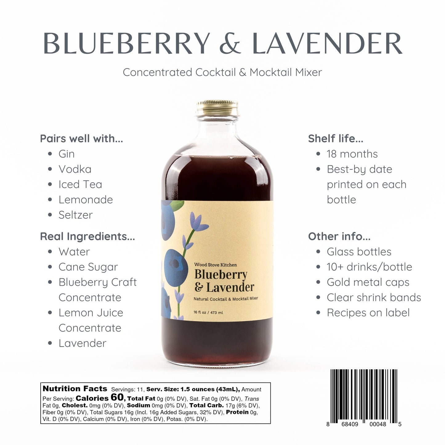 Blueberry and Lavender Cocktail & Mocktail Mixer (16 fl oz)