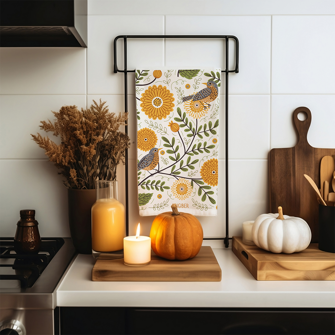 Mums & Robins Tea Towel - Bird Floral Kitchen Decor