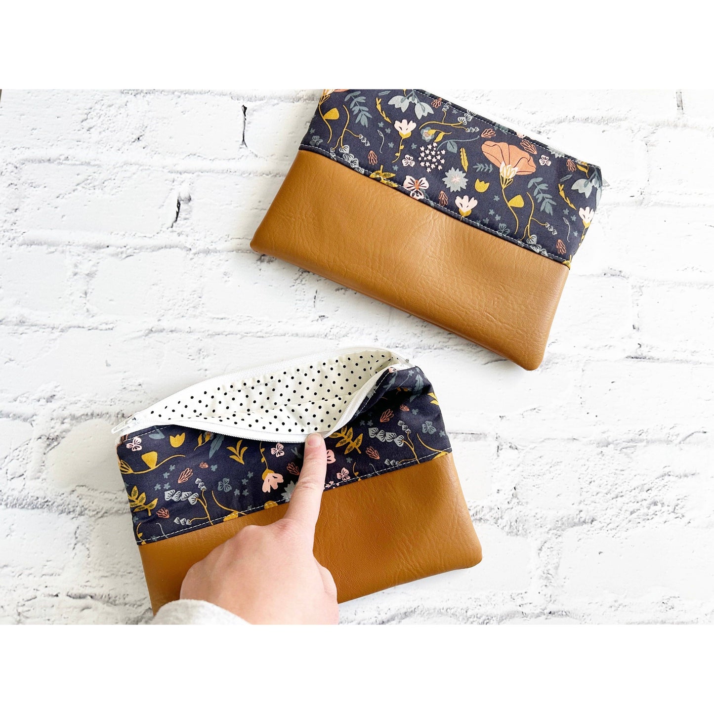 Flat Cosmetic Zipper Pouch Variety Pack | Vegan Leather & Fabric Makeup Bag