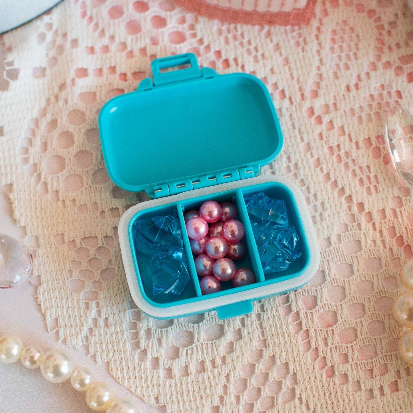 "I Love Being Delulu" Pill Case – Blue Mini Suitcase Organizer