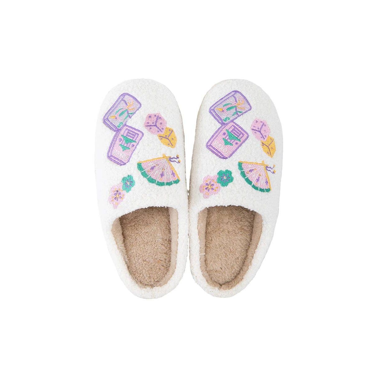 Mahjong Pieces Fuzzy Sherpa Slippers