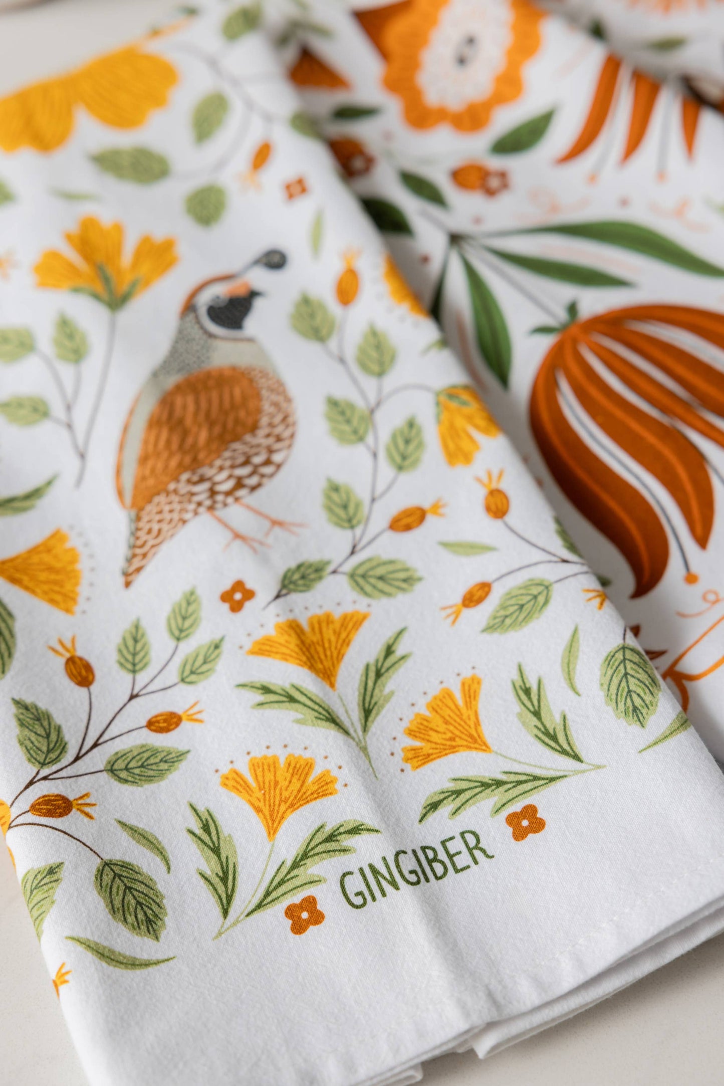 Quail Bird Tea Towel - Fall Bird Kitchen Decor