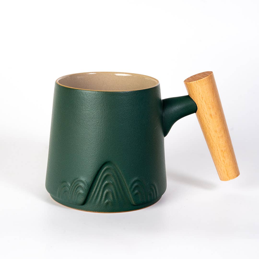 Mountain Range Green Porcelain Tea Mug with Infuser & Lid | 12 oz