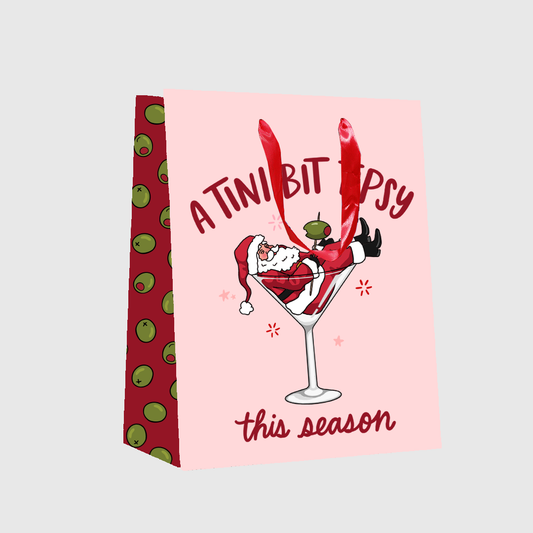 Tini Tipsy Santa Holiday Gift Bag | Funny Martini Christmas Gift Bag
