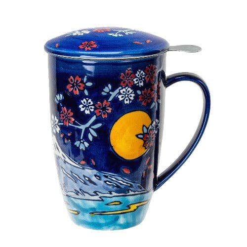 Fuji Mountain Porcelain Tea Mug with Infuser & Lid | 15 oz