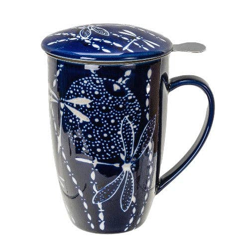 Dragonfly Porcelain Tea Mug with Infuser & Lid | 15 oz Teacup