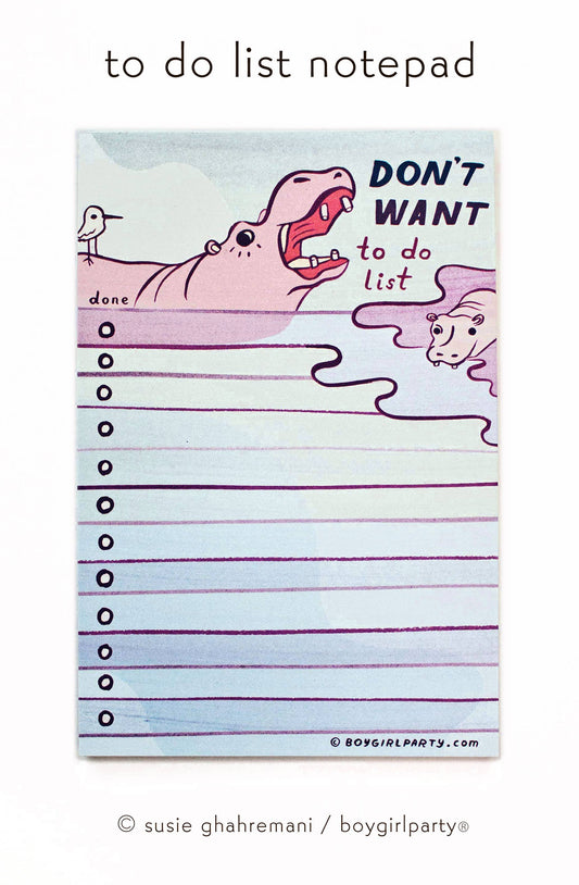 Funny Hippo To Do List Notepad