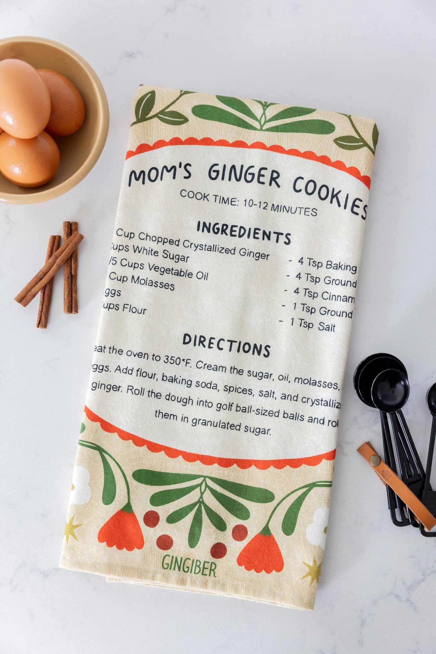 Ginger Cookies Tea Towel - Holiday Baking Kitchen Towel