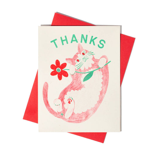 Thank You Cat Risograph Greeting Card