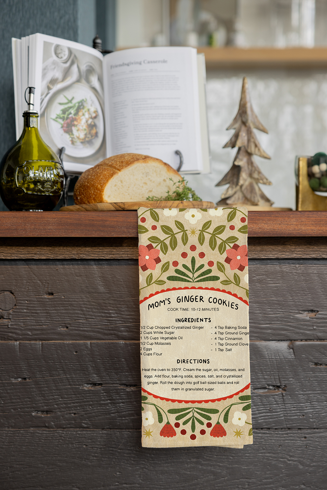 Ginger Cookies Tea Towel - Holiday Baking Kitchen Towel