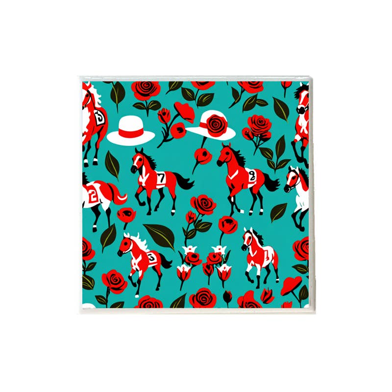 Derby Horses, Roses & Hats Ceramic Coaster