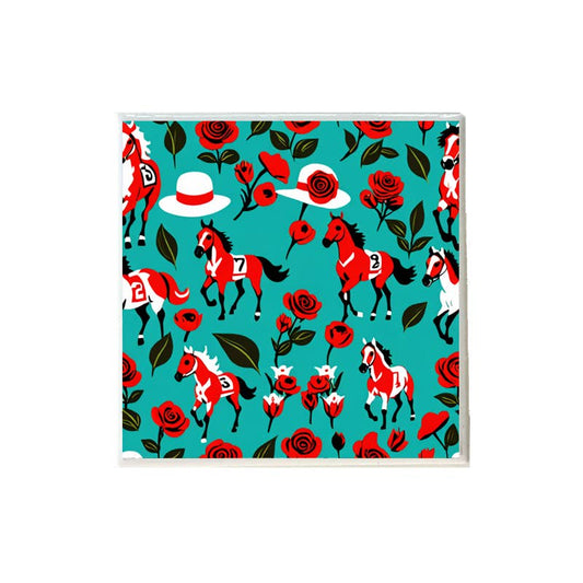 Derby Horses, Roses & Hats Ceramic Coaster