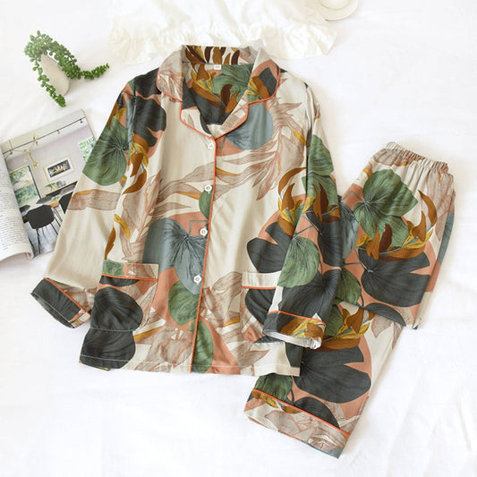 Tropical Print Satin Pajama Set