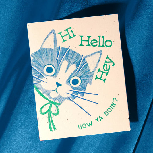 Hello Cat Risograph Greeting Card