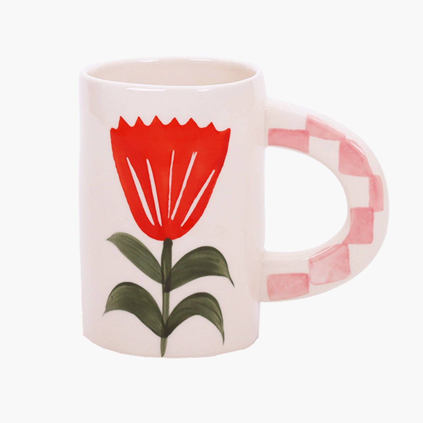 Hand-Painted Red Floral Stoneware Mug | 14 oz Coffee & Tea Mug