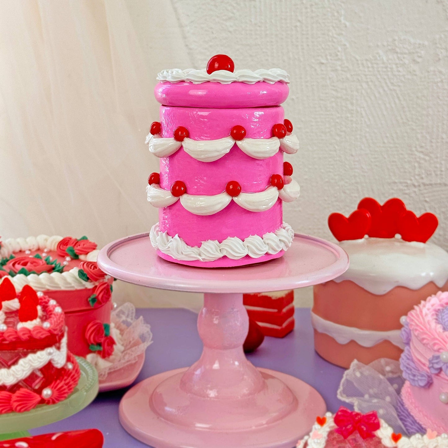 Pink Cherry Cake Glass Jar
