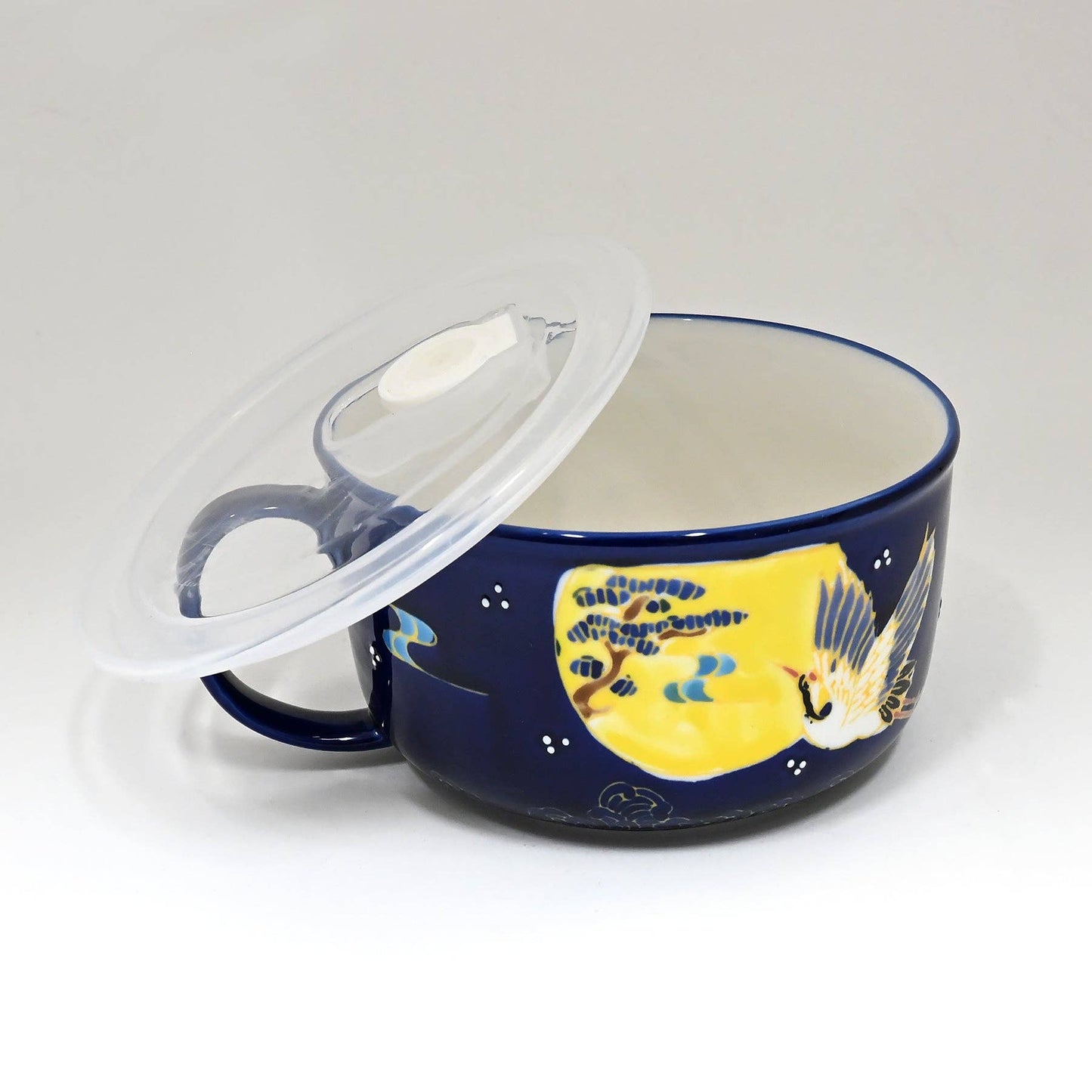 Moon Crane Stoneware Microwave Bowl with Lid & Handle | 33 oz