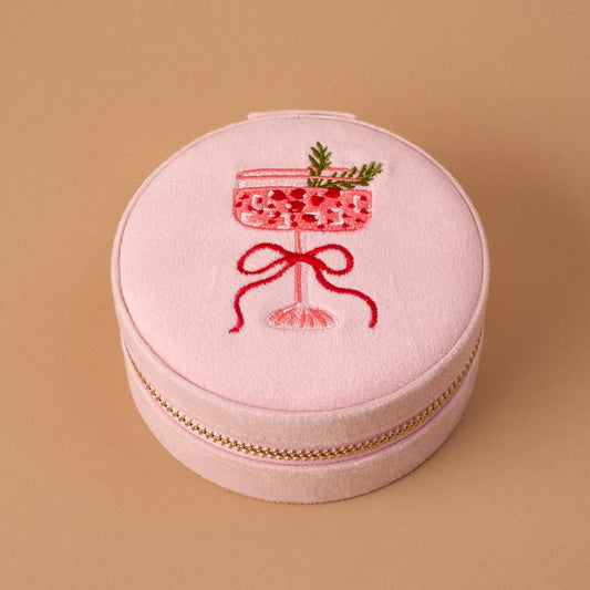Round Velvet Jewelry Case – Cranberry Cosmo
