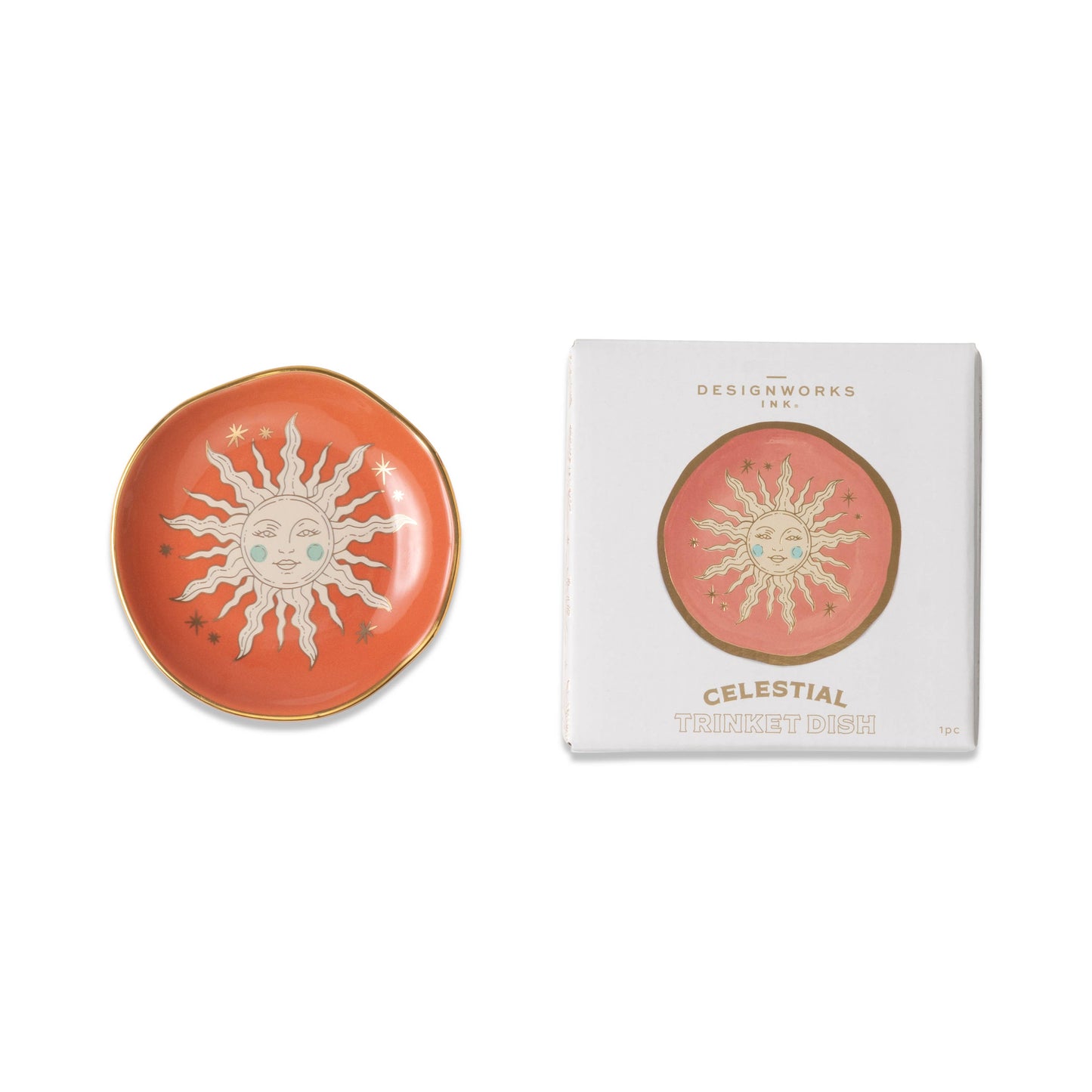 Terracotta Sun Celestial Ceramic Trinket Dish
