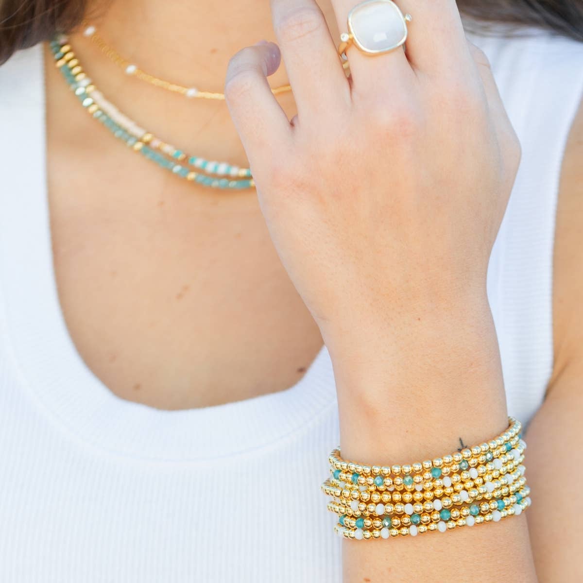 4mm Bead & Crystal Stretch Bracelet