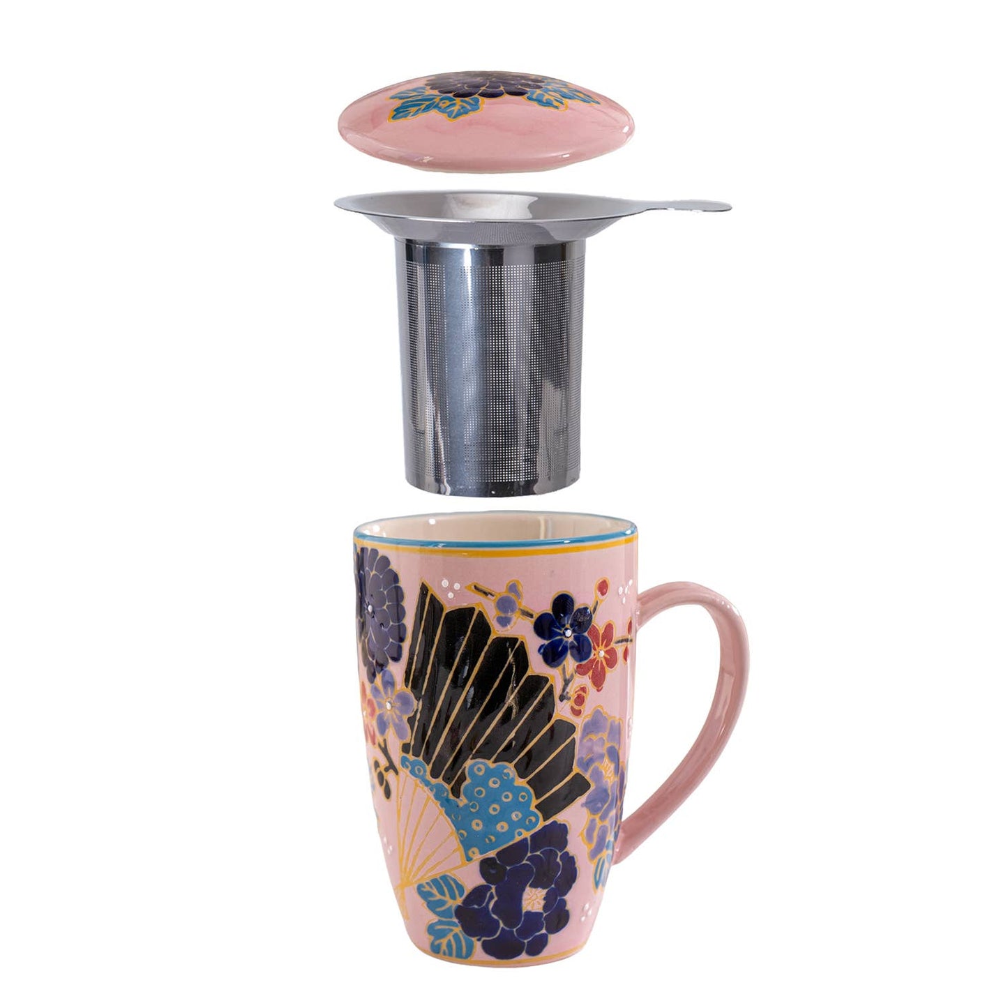 Festival Fan Porcelain Tea Mug with Infuser & Lid | 15 oz Teacup