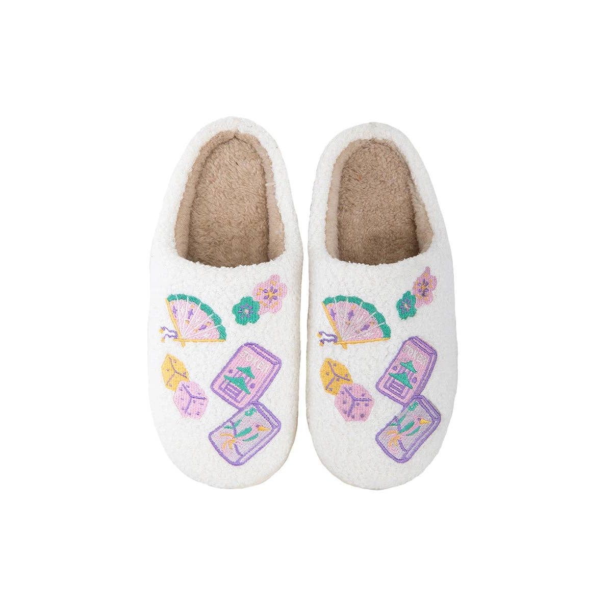 Mahjong Pieces Fuzzy Sherpa Slippers
