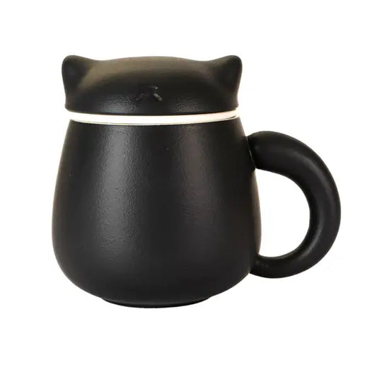 Cat-Shaped Porcelain Tea Mug with Infuser and Lid (13 oz)