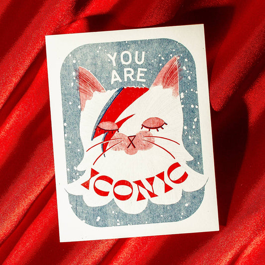 David Bowie Cat Risograph Greeting Card