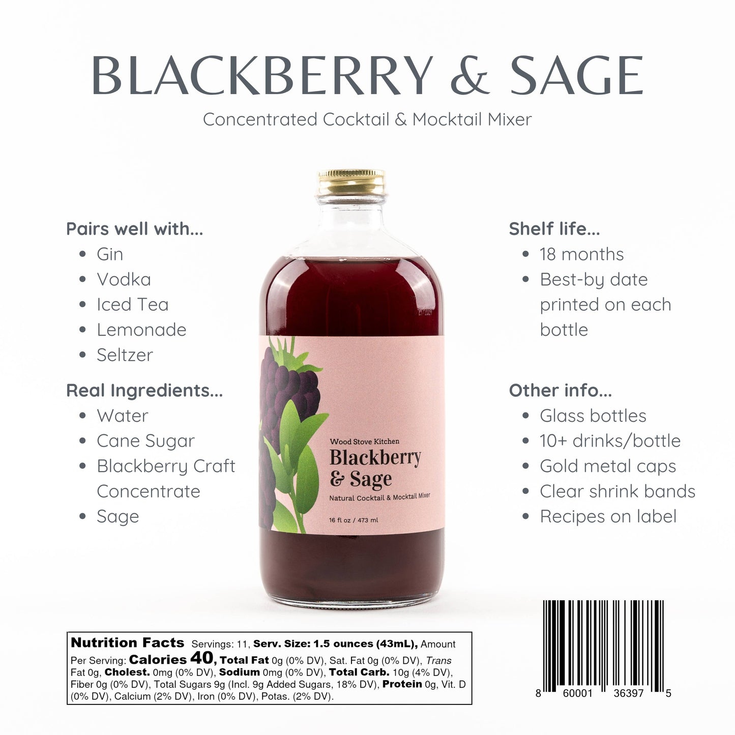 Blackberry & Sage Cocktail & Mocktail Mixer (16 fl oz)