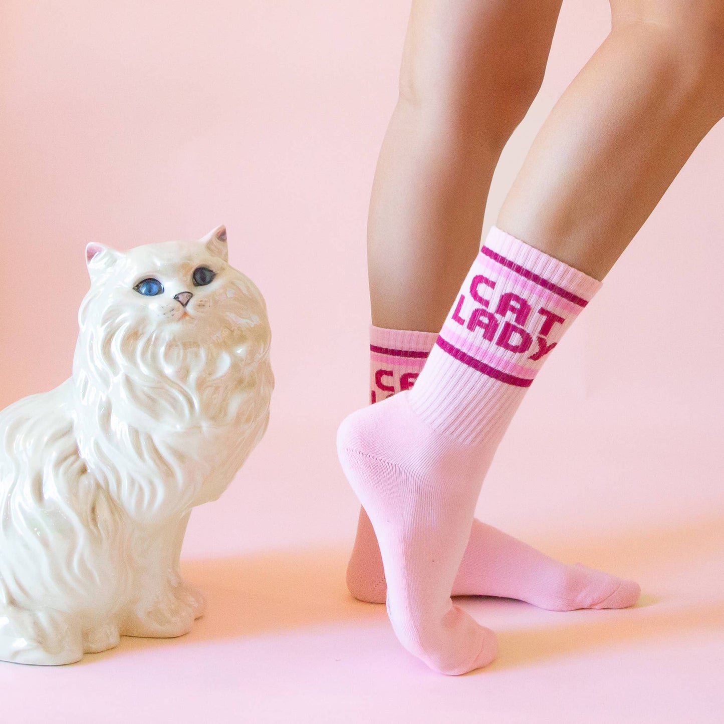 Cat Lady Striped Crew Socks