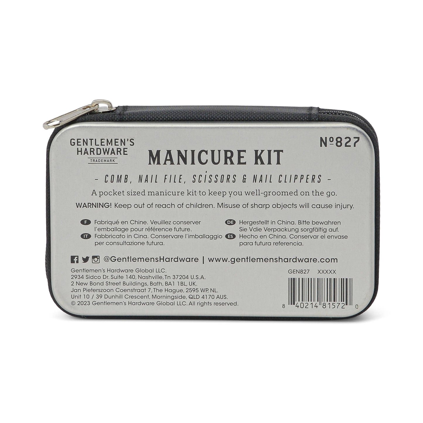 Nailed To Perfection Manicure Kit | On-the-Go Grooming zipper tin pouch