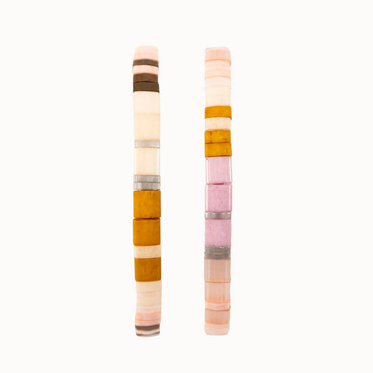 Cream Beaded Stretch Bracelets