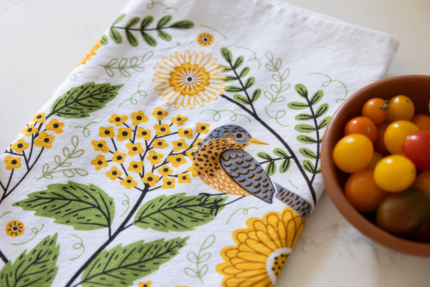 Mums & Robins Tea Towel - Bird Floral Kitchen Decor