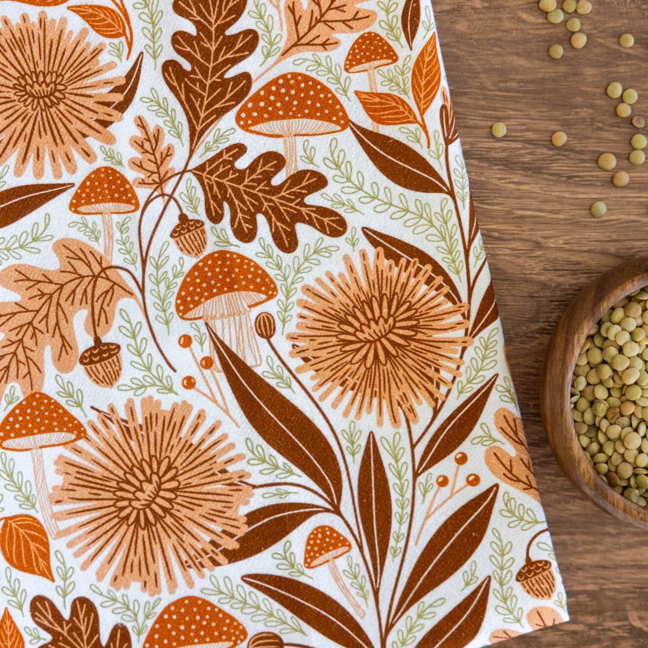 Mushroom Medley Tea Towel - Fall Woodland Kitchen Decor