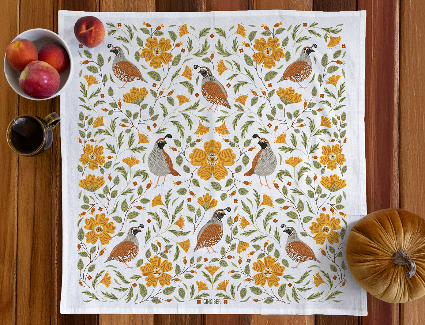Quail Bird Tea Towel - Fall Bird Kitchen Decor
