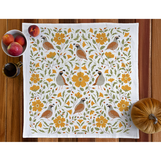 Quail Bird Tea Towel - Fall Bird Kitchen Decor