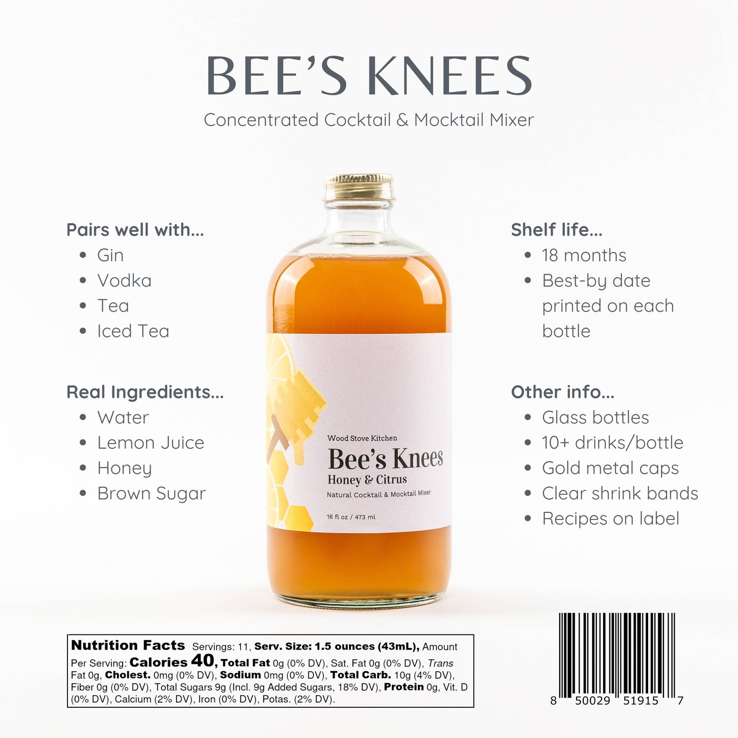 Bee's Knees Cocktail & Mocktail Mixer (16 fl oz)