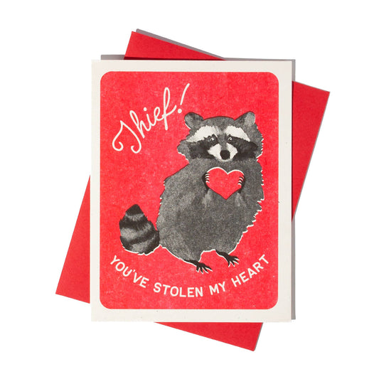 Thief! Raccoon Risograph Greeting Card