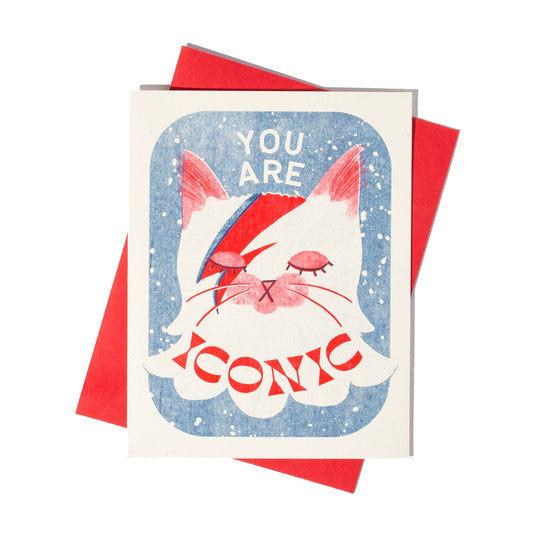 David Bowie Cat Risograph Greeting Card