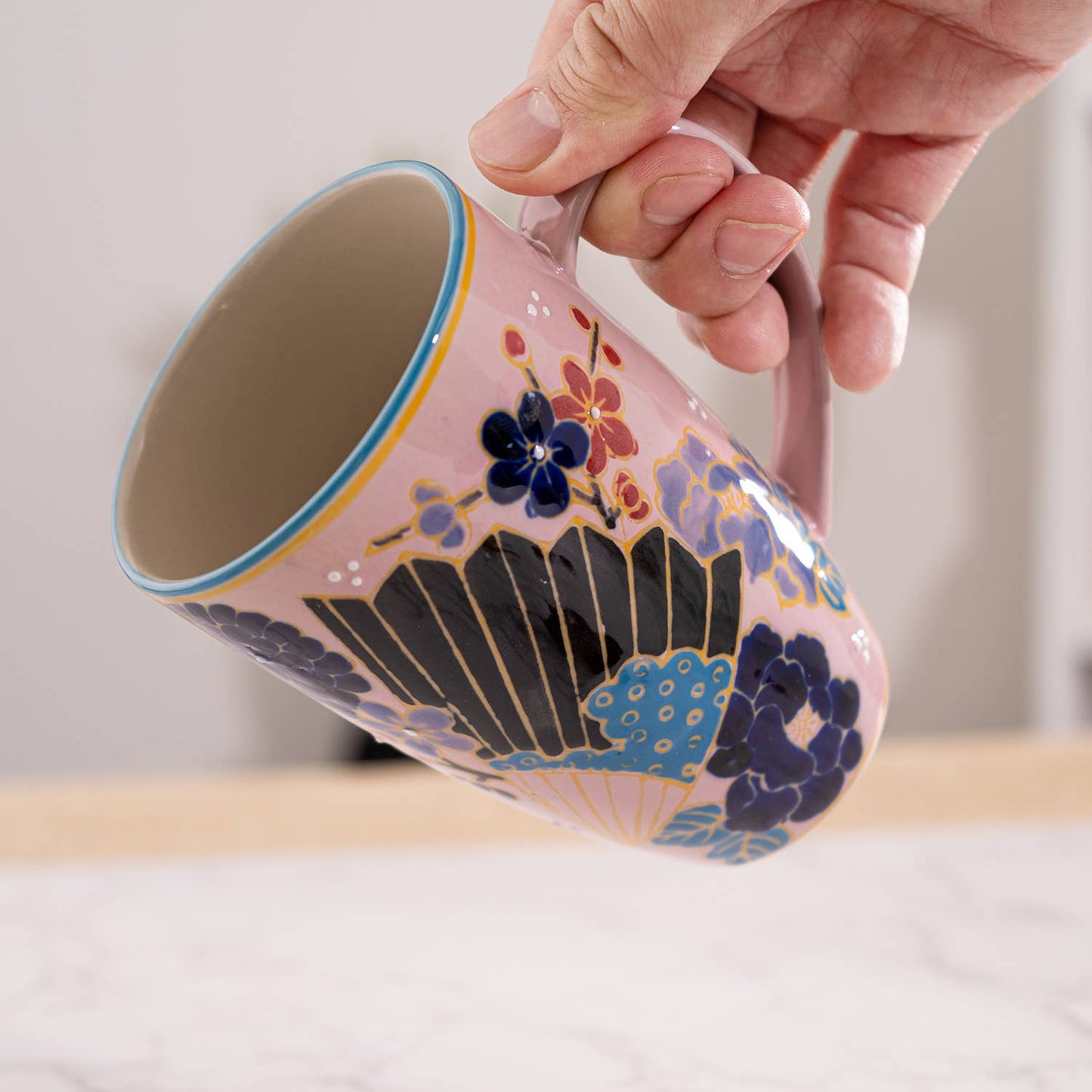 Festival Fan Porcelain Tea Mug with Infuser & Lid | 15 oz Teacup