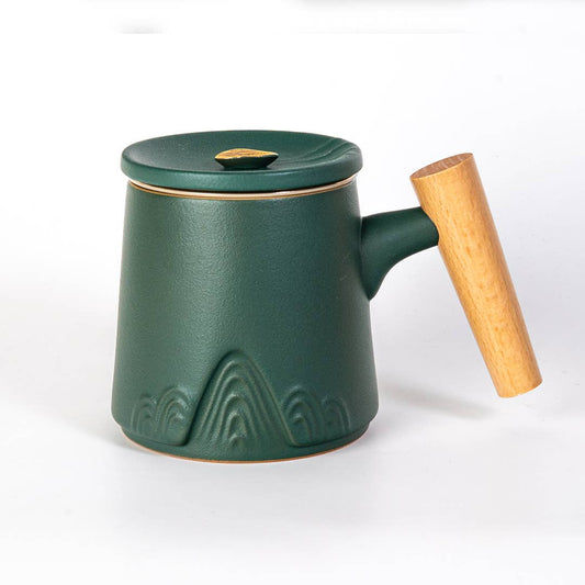 Mountain Range Green Porcelain Tea Mug with Infuser & Lid | 12 oz