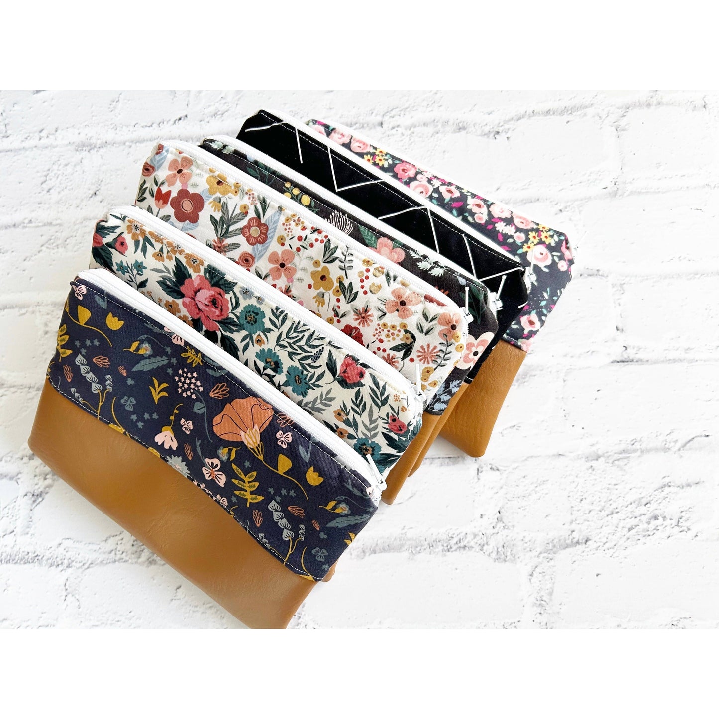 Flat Cosmetic Zipper Pouch Variety Pack | Vegan Leather & Fabric Makeup Bag