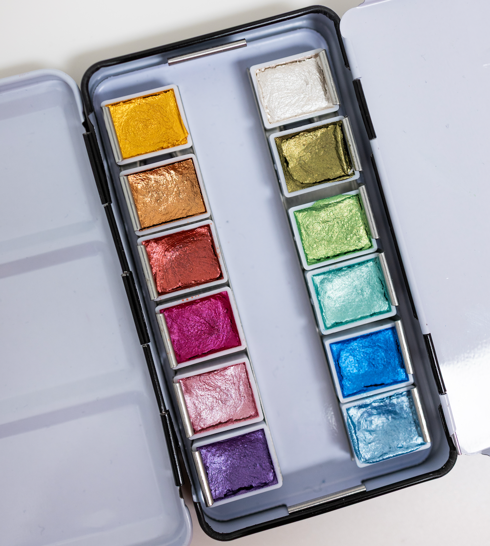 12 Color Travel Metallic Watercolor Paint Palette