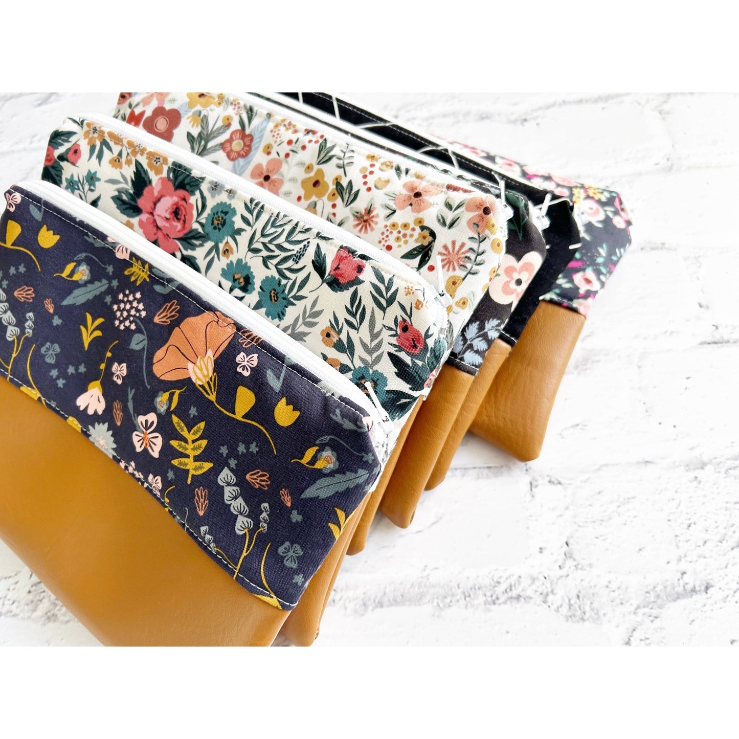Flat Cosmetic Zipper Pouch Variety Pack | Vegan Leather & Fabric Makeup Bag